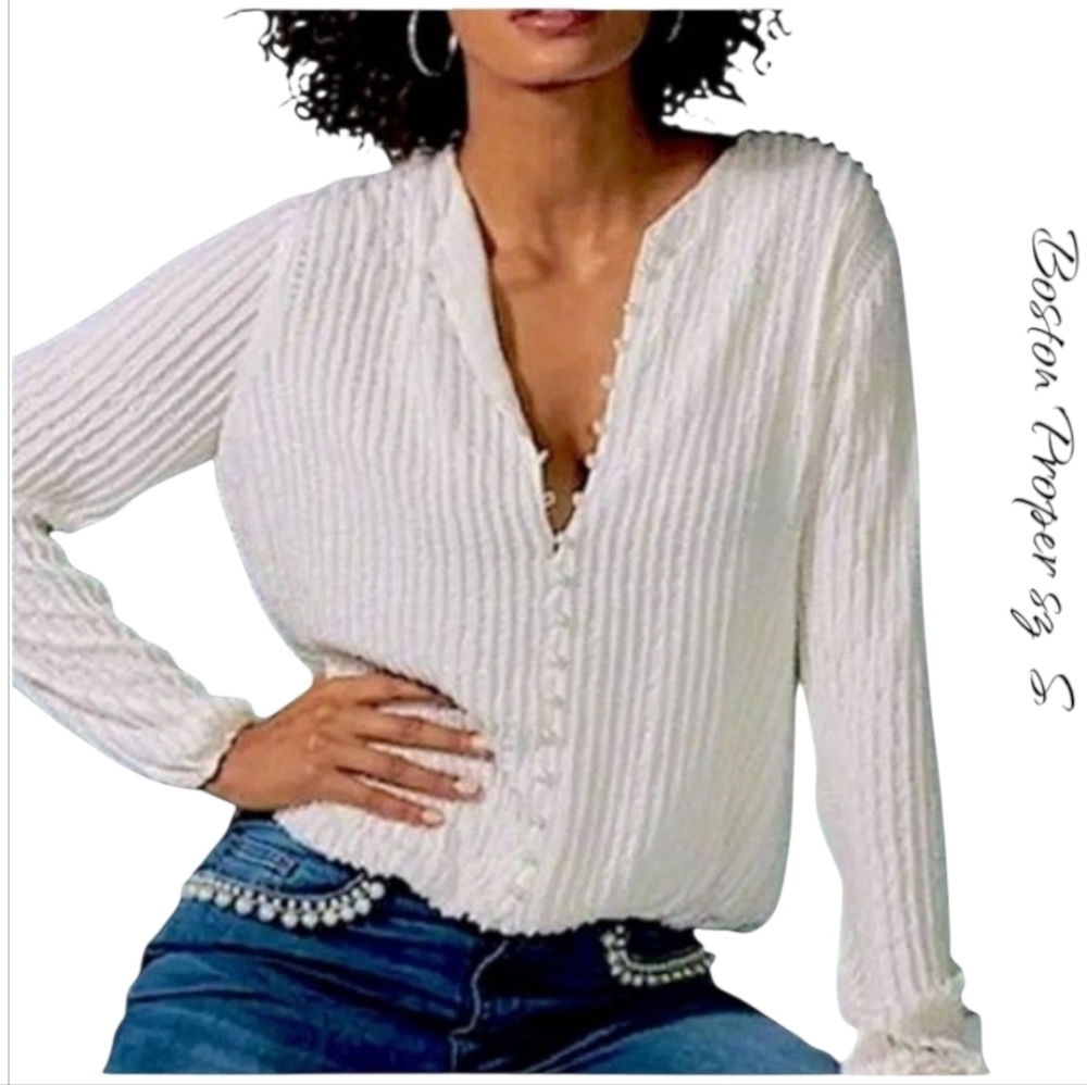 Boston Proper Over The Top Pearl White Blouse S